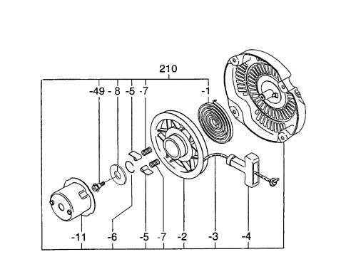 Recoil starter Assembly Parts for J36S60 Trowels by Multiquip Whiteman