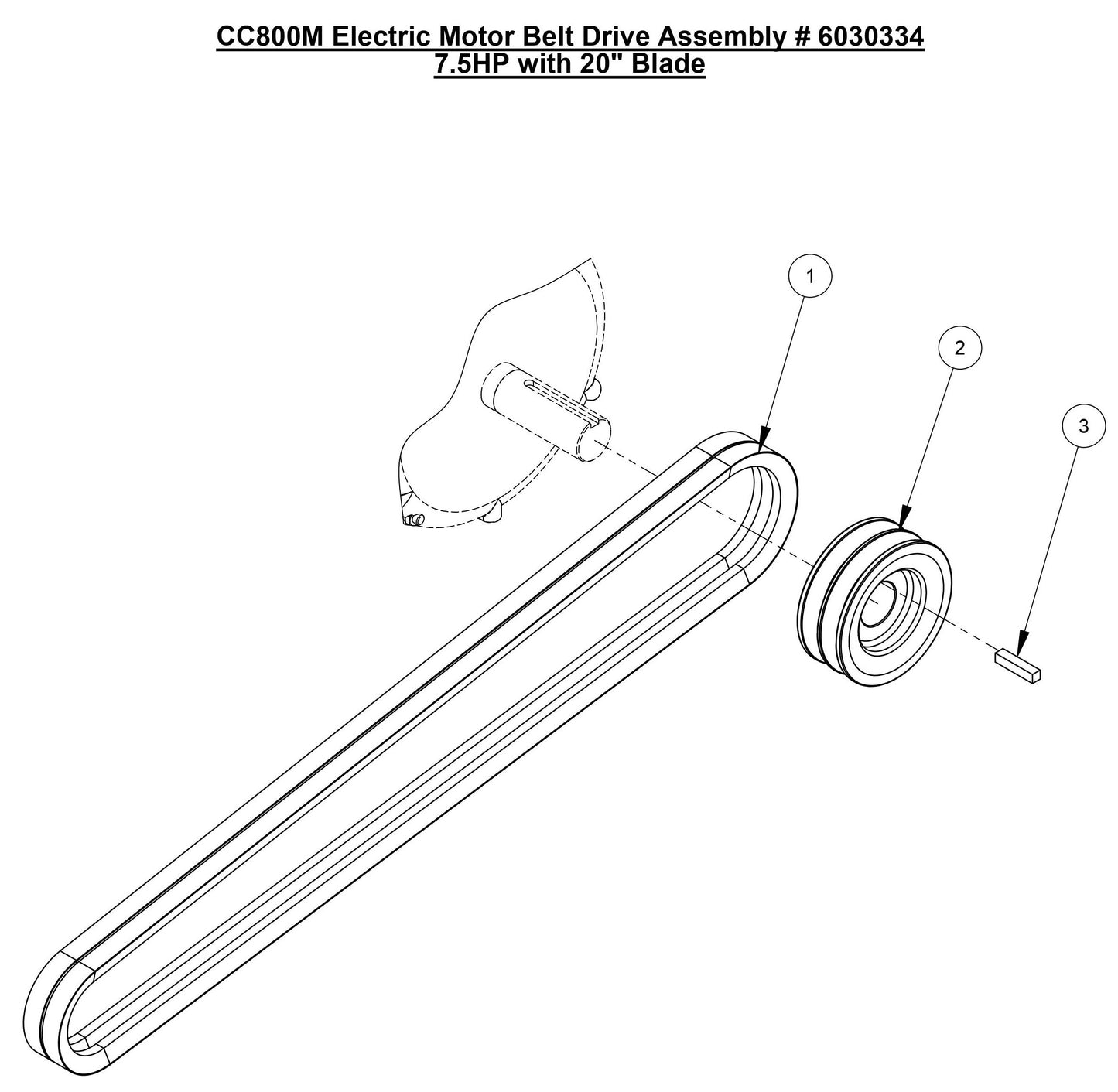 CC800M Electric Motor Belt Drive Assembly 7.5HP with 20" Blade