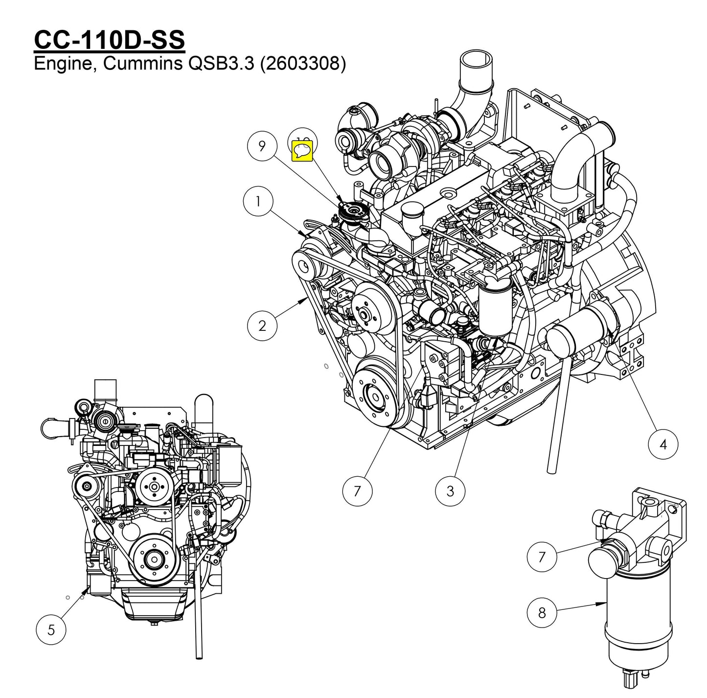 CC-110D-SS / CC-110D-DC Engine, Cummins Assembly Parts