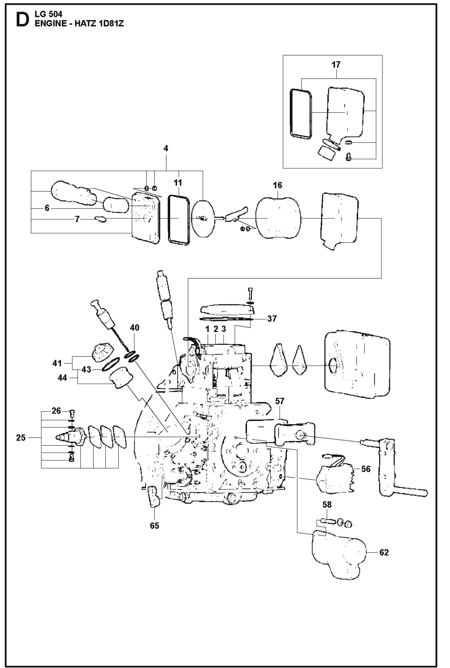 Engine- Hatz 1D81Z Parts For LG 504 Reversible Plate Compactor By Husqvarna