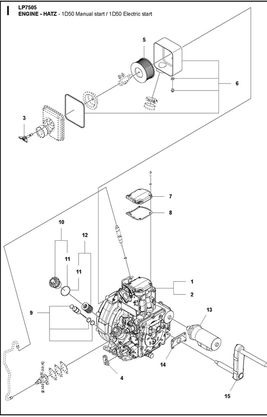 Engine-Hatz-1D50 Manual Start/ 1D50 Electric start Parts For LP7505 Walk Behind Roller By Husqvarna