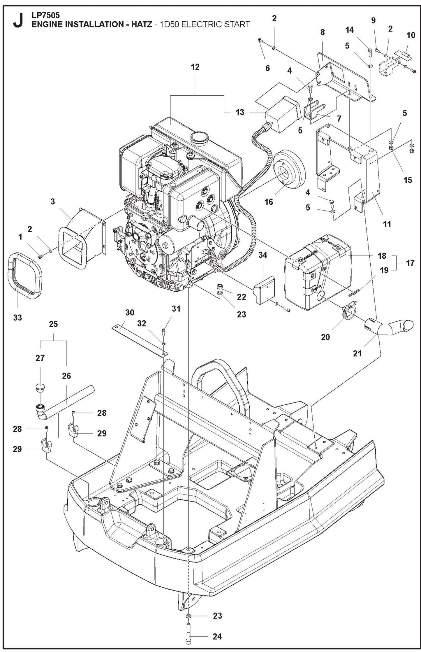 Engine Installation- Hatz- 1D50 Electric Start Parts For LP7505 Walk Behind Roller By Husqvarna