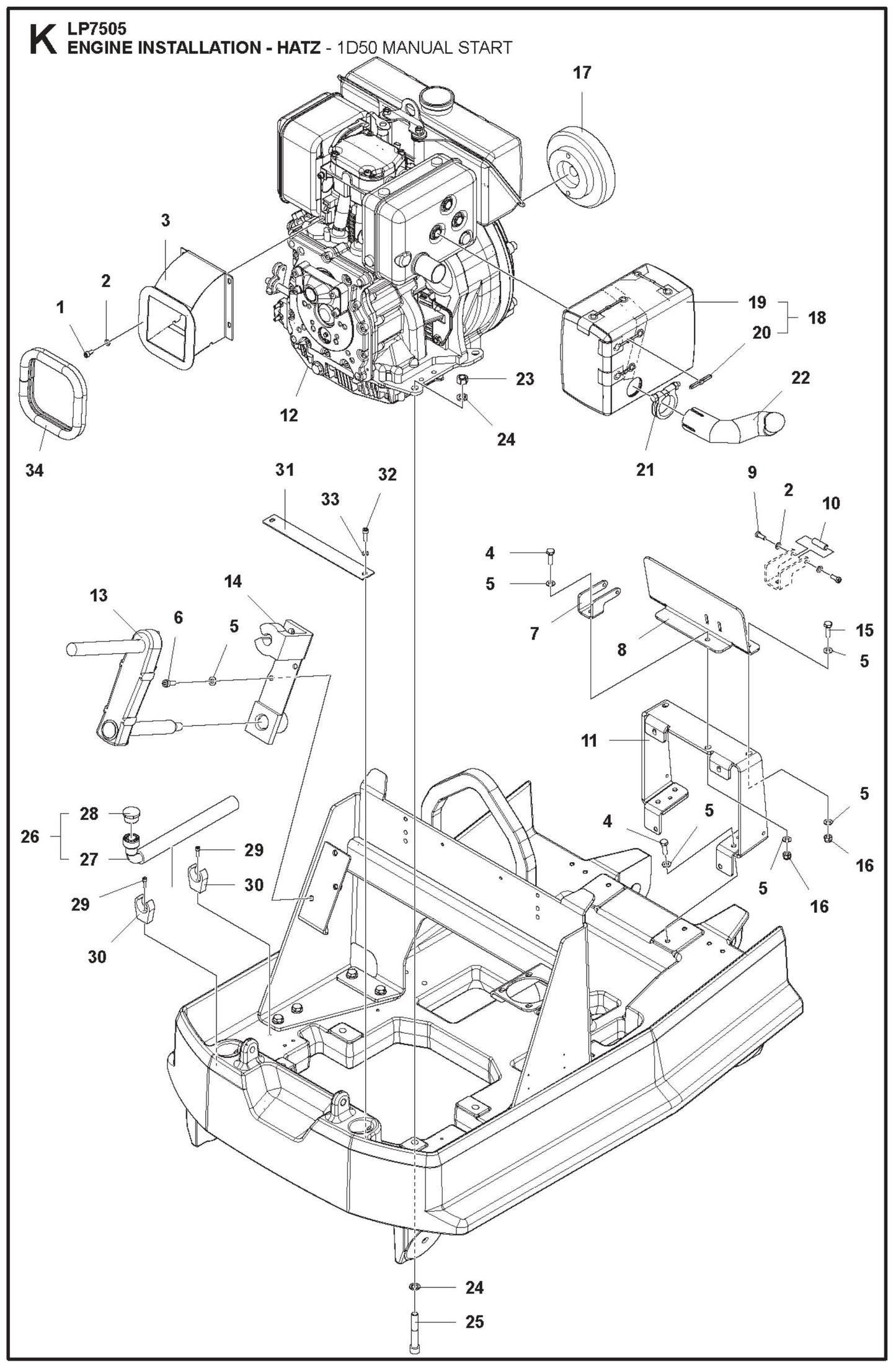 Engine Installation- Hatz- 1D50 Manual Start Parts For LP7505 Walk Behind Roller By Husqvarna