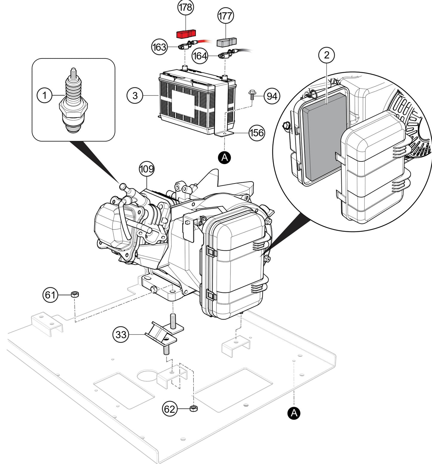 QP3TS Engine Mount And Battery Assembly Parts By Multiquip