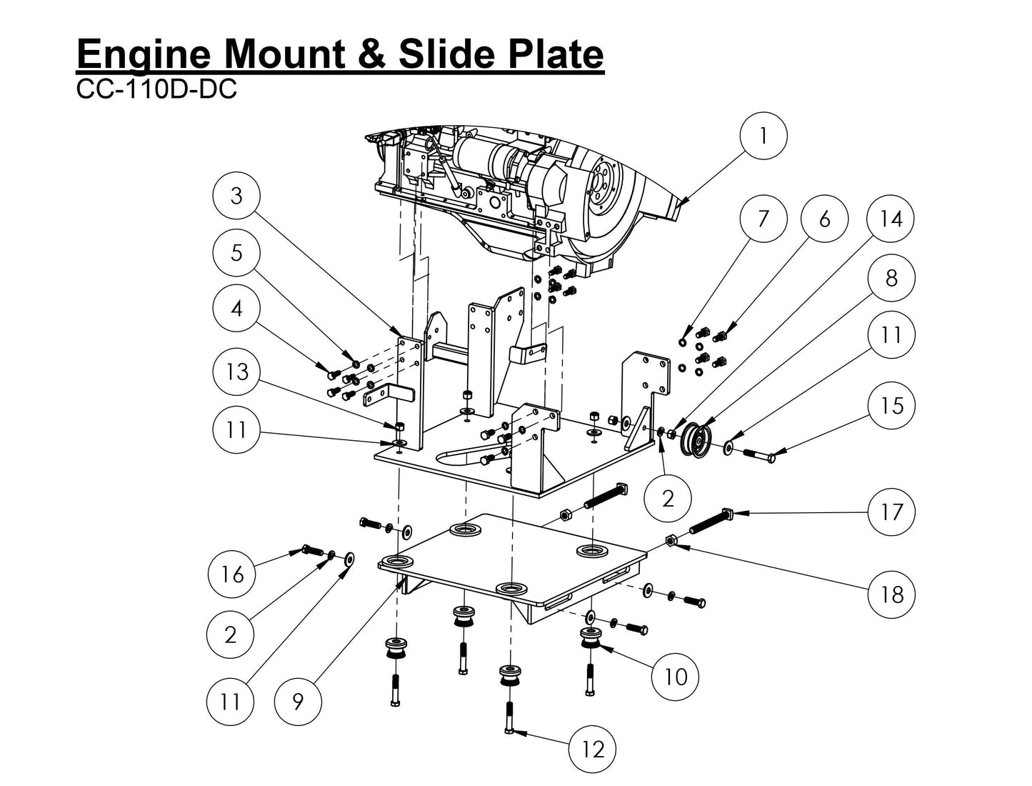 CC-110D-DC Engine Mount & Slide Plate Assembly Parts