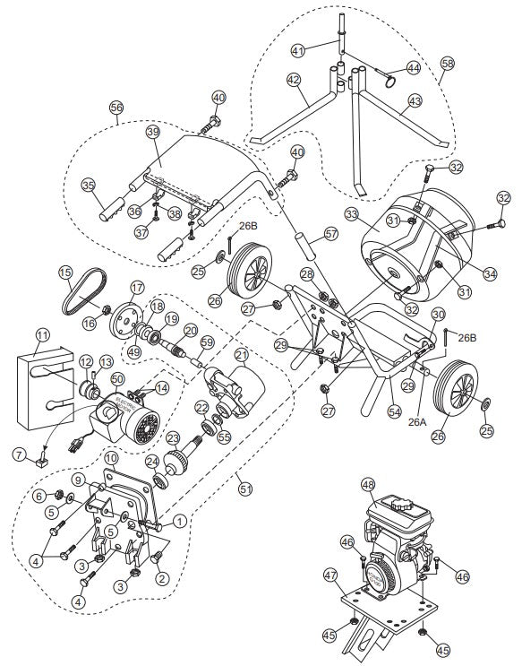 Mixer Assembly(Steel Drum) Parts- MC3SEA, MC3SBA (B&S) , MC3PEA, MC3PBA (B&S) (EFFECTIVE S/N 230502698)