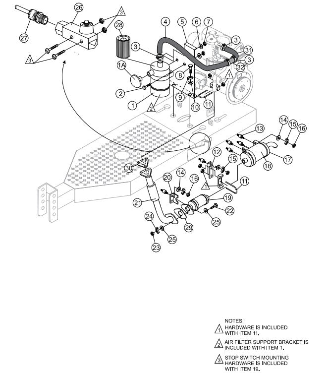 Muffler, Air filter And Stop Switch Assembly Parts-C30HDNI ZENITH FUEL INJECTION
