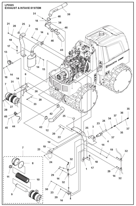 Exhaust And Intake System Parts For LP 9505 Trench Roller By Husqvarna