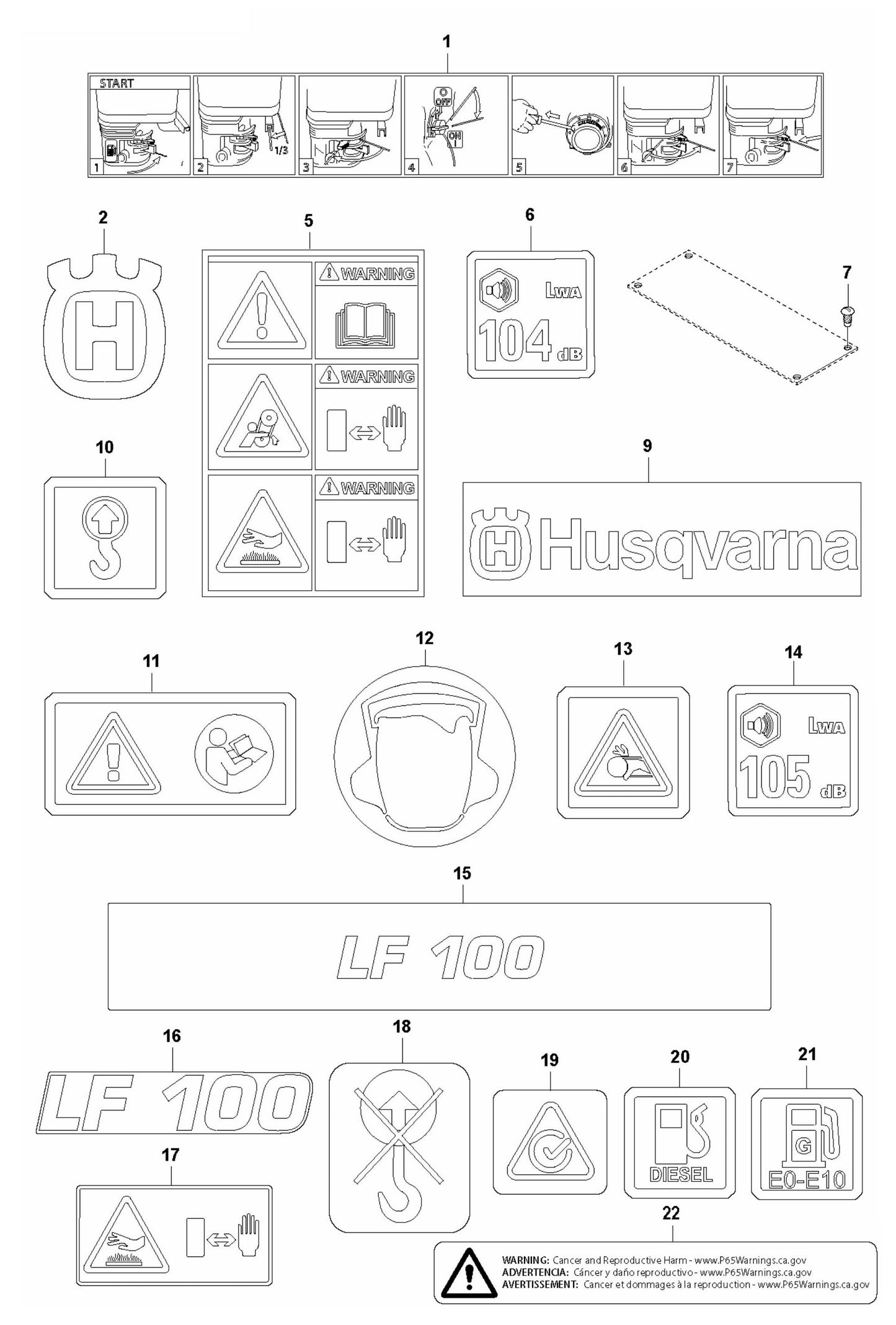 LF 100 LAT Diesel Decals Assembly Parts by Husqvarna