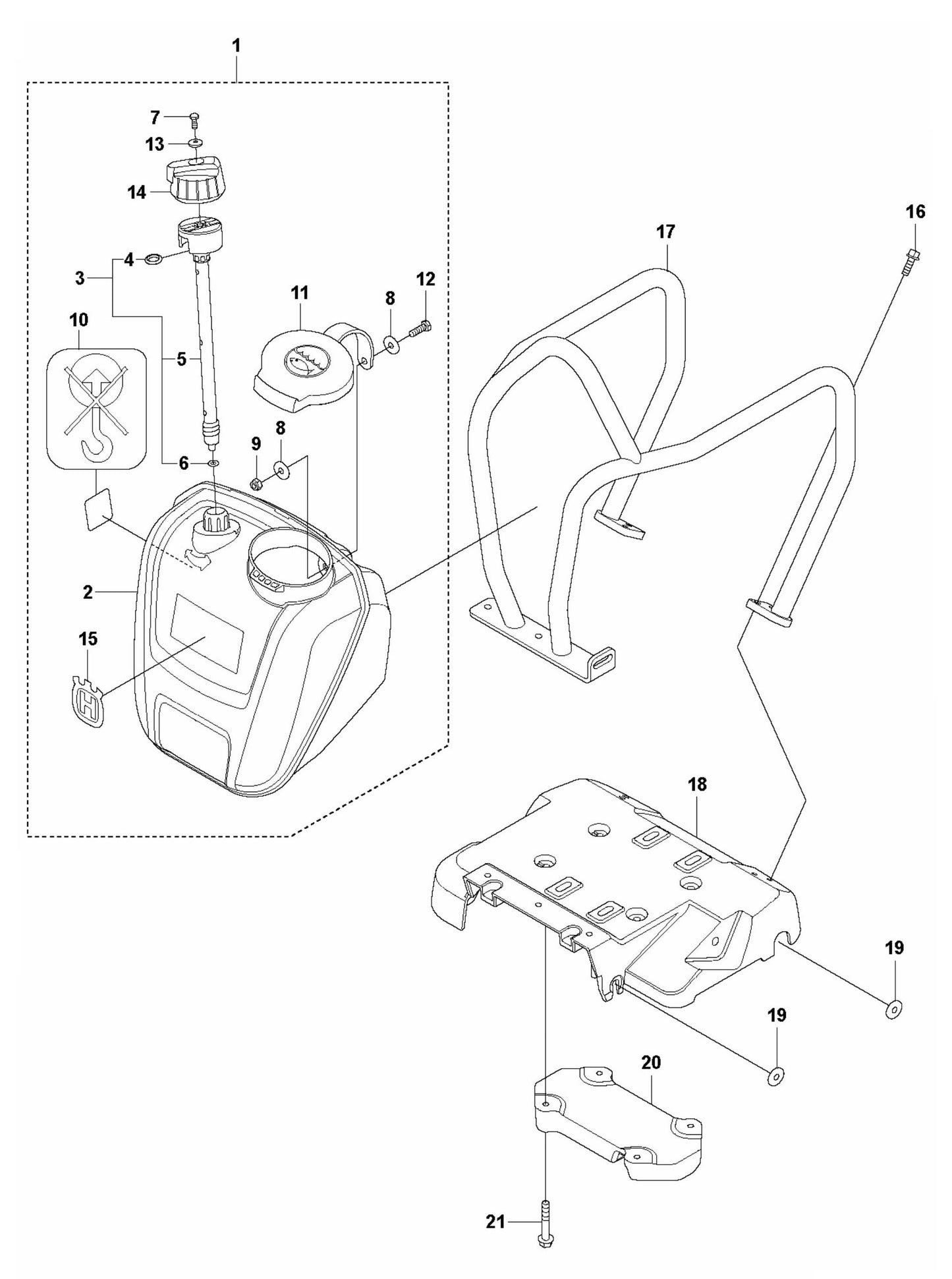 LF 100 LAT Petrol Engine Plate and Water Tank-Honda Assembly Parts by Husqvarna