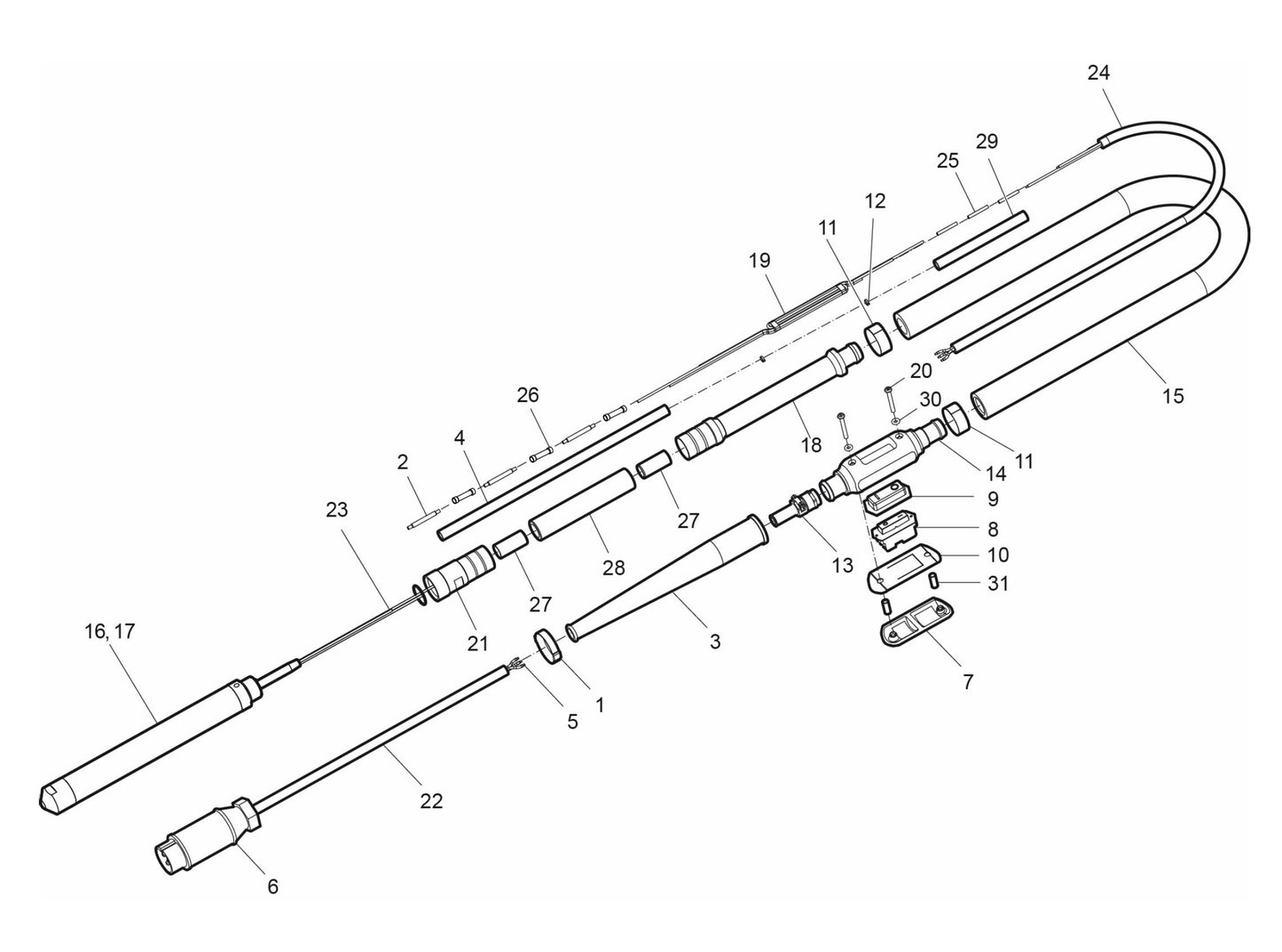 AX40 42V-3-200Hz Rigid cane Complete Product Assembly Parts by husqvarna