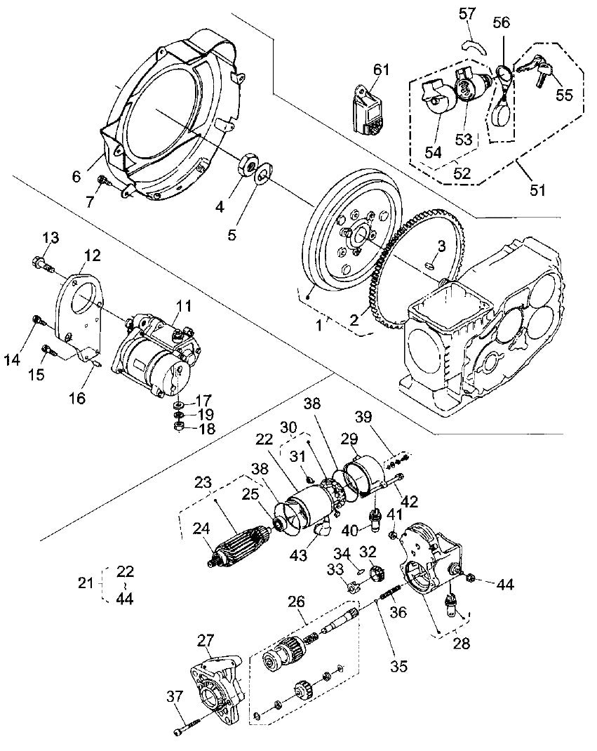 Flywheel And Starter Assembly Parts For MRH601DS KUBOTA EA330 Engine Vibratory Rollers By Multiquip