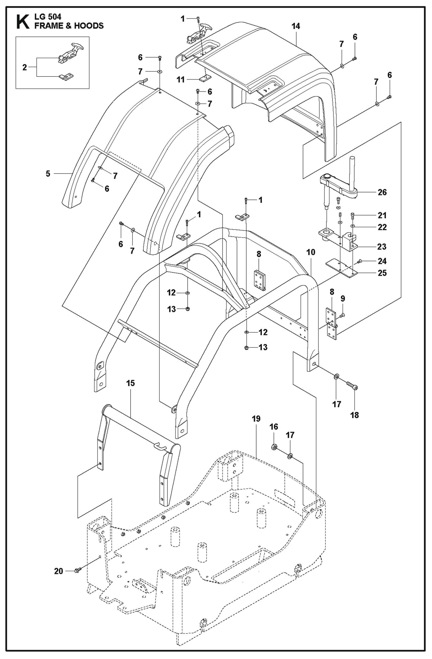 Frame And Hoods Parts For LG 504 Reversible Plate Compactor By Husqvarna