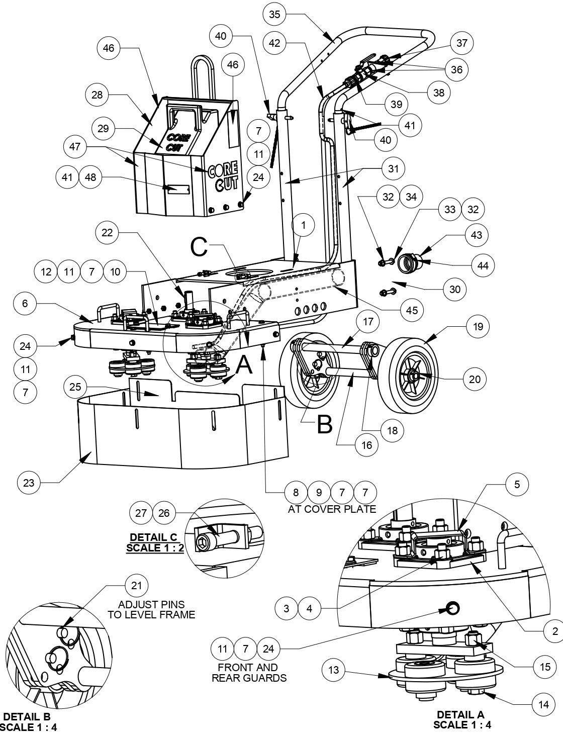 Frame Assembly Parts For CC200 Dual Head Floor Grinder By Diamond Products