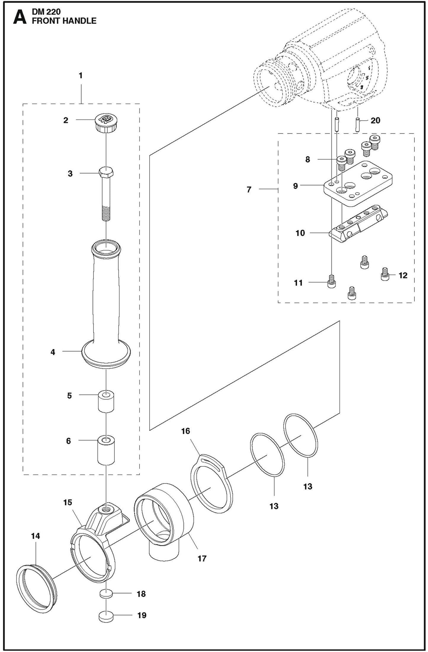 Front Handle Parts For Core Drill Motors DM 220 By Husqvarna