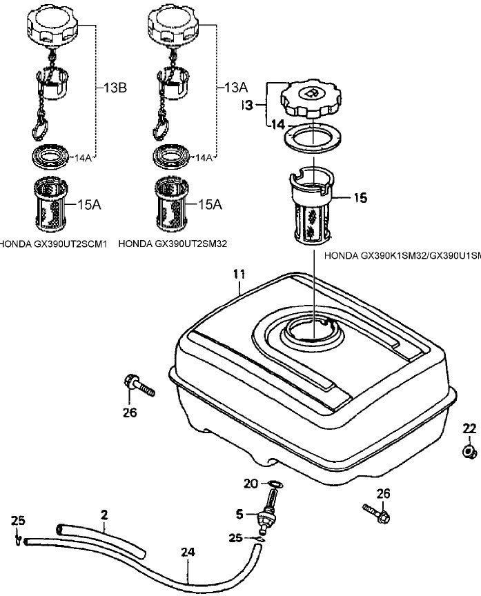 Fuel Tank Assembly Parts For MRH800GS HONDA GX390 Series Engine Vibrat
