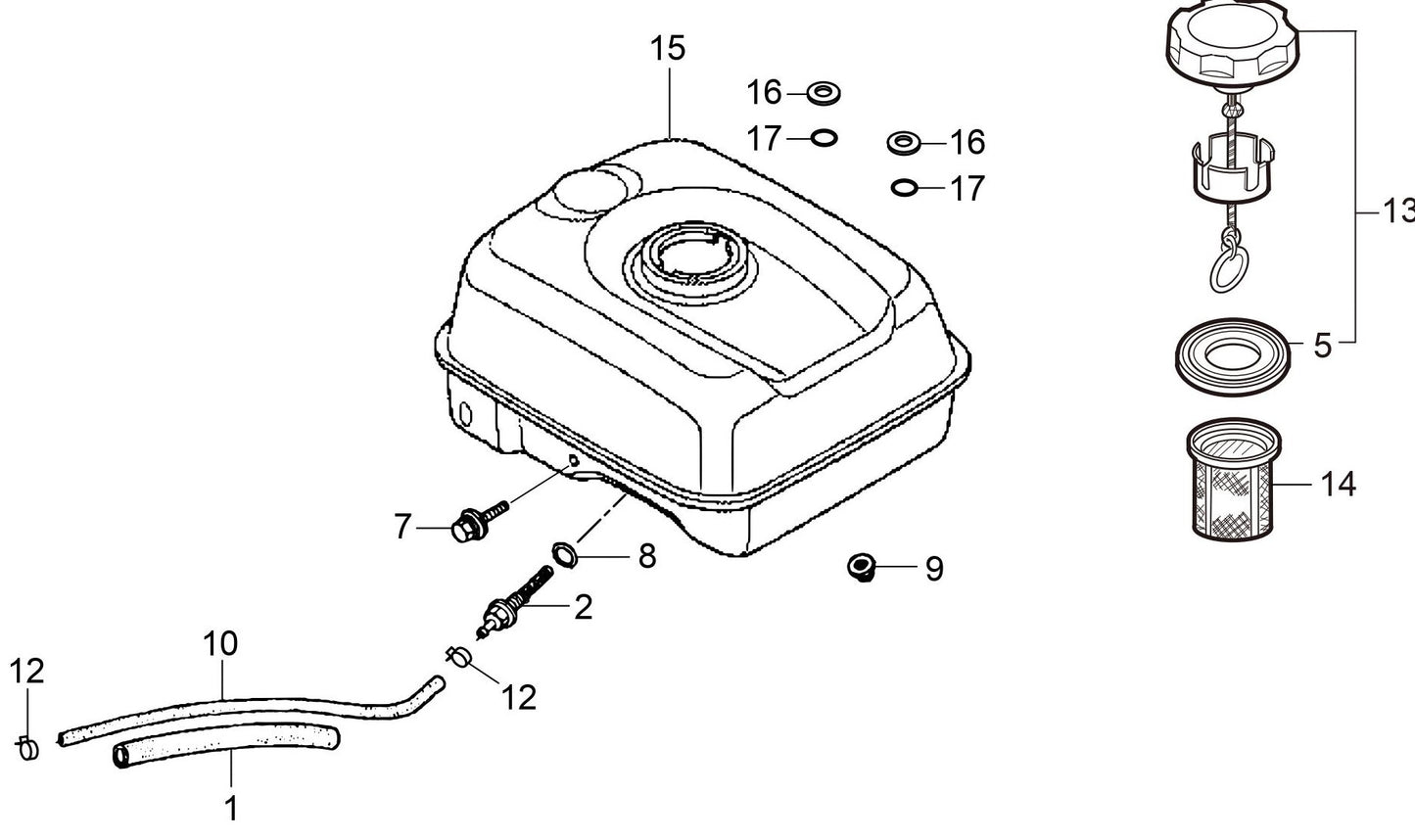 MVH128GH Honda GX160UT2SCM Fuel Tank Assembly Parts