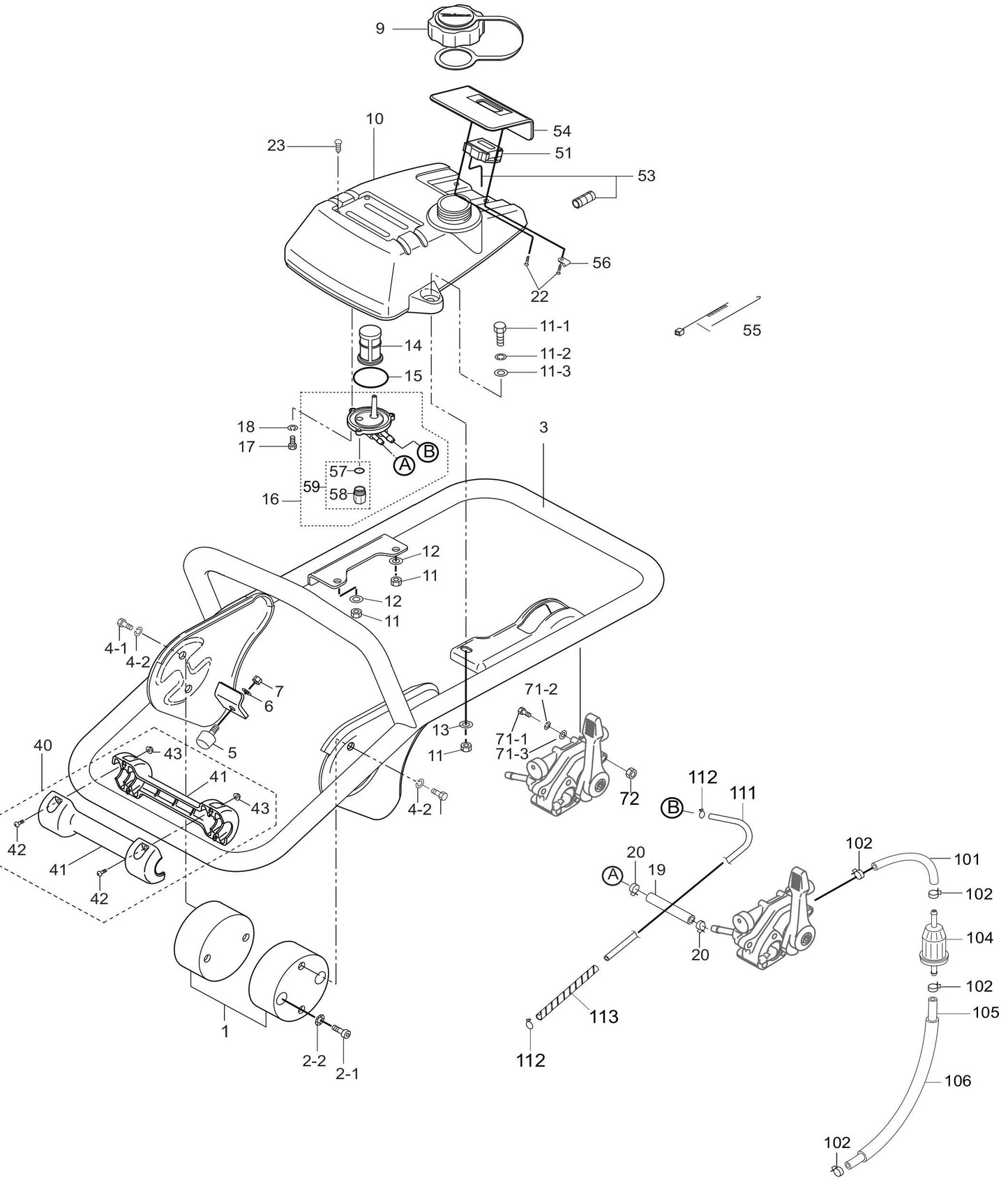 MTX50HD Fuel Tank And Handle Assembly Parts