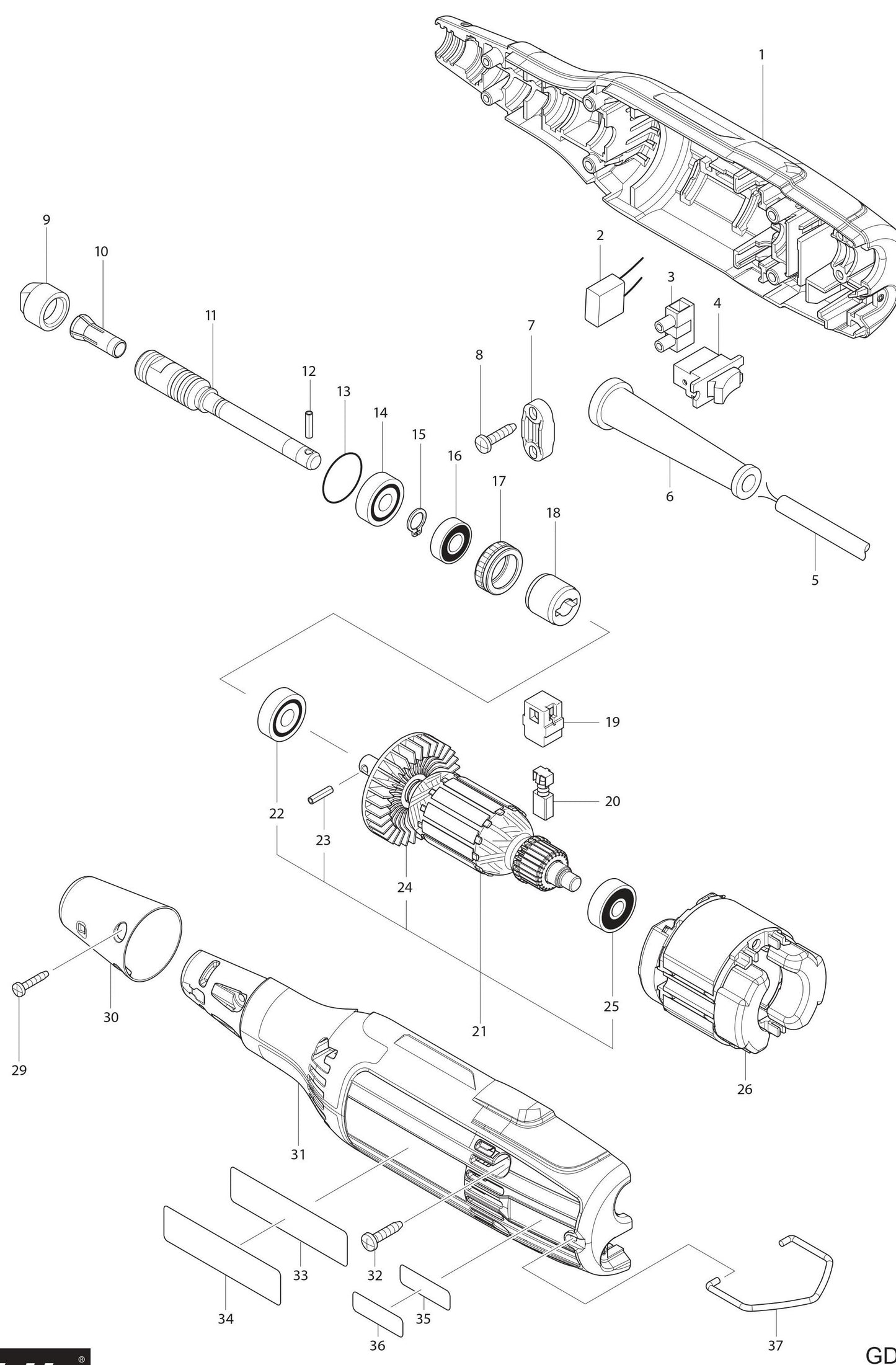 GD0603 Angle Grinder Assembly Parts By Makita