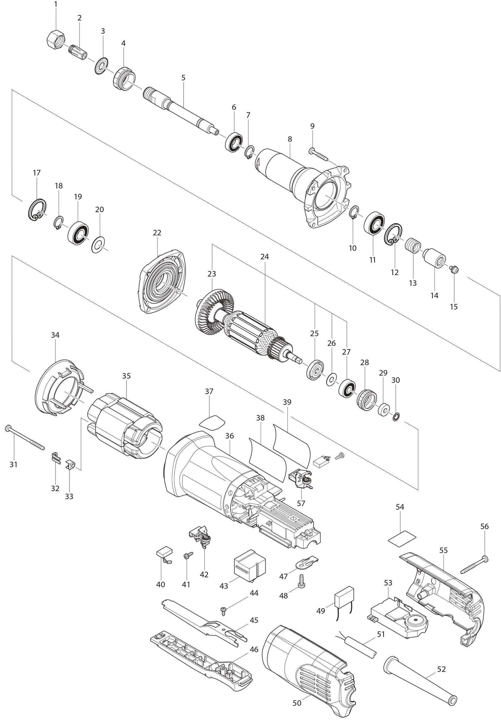GD0801C Angle Grinder Assembly Parts By Makita
