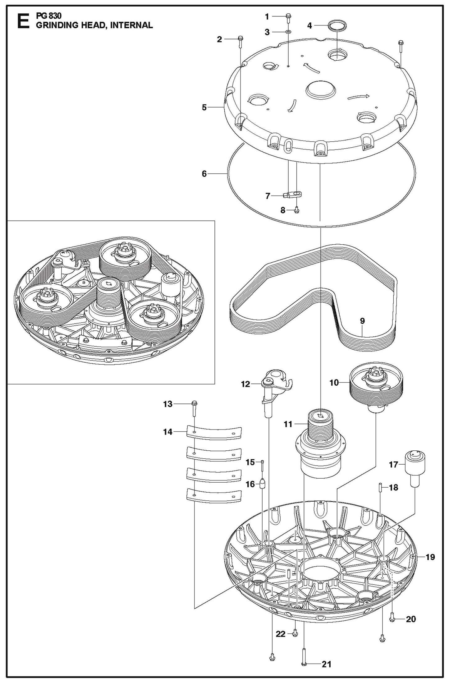 Grinding Head, Internal Parts For PG 830 By Husqvarna