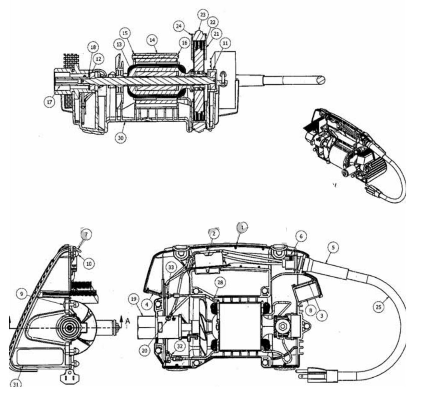 994 Grounded W994G1T Concrete Vibrator Motor Parts