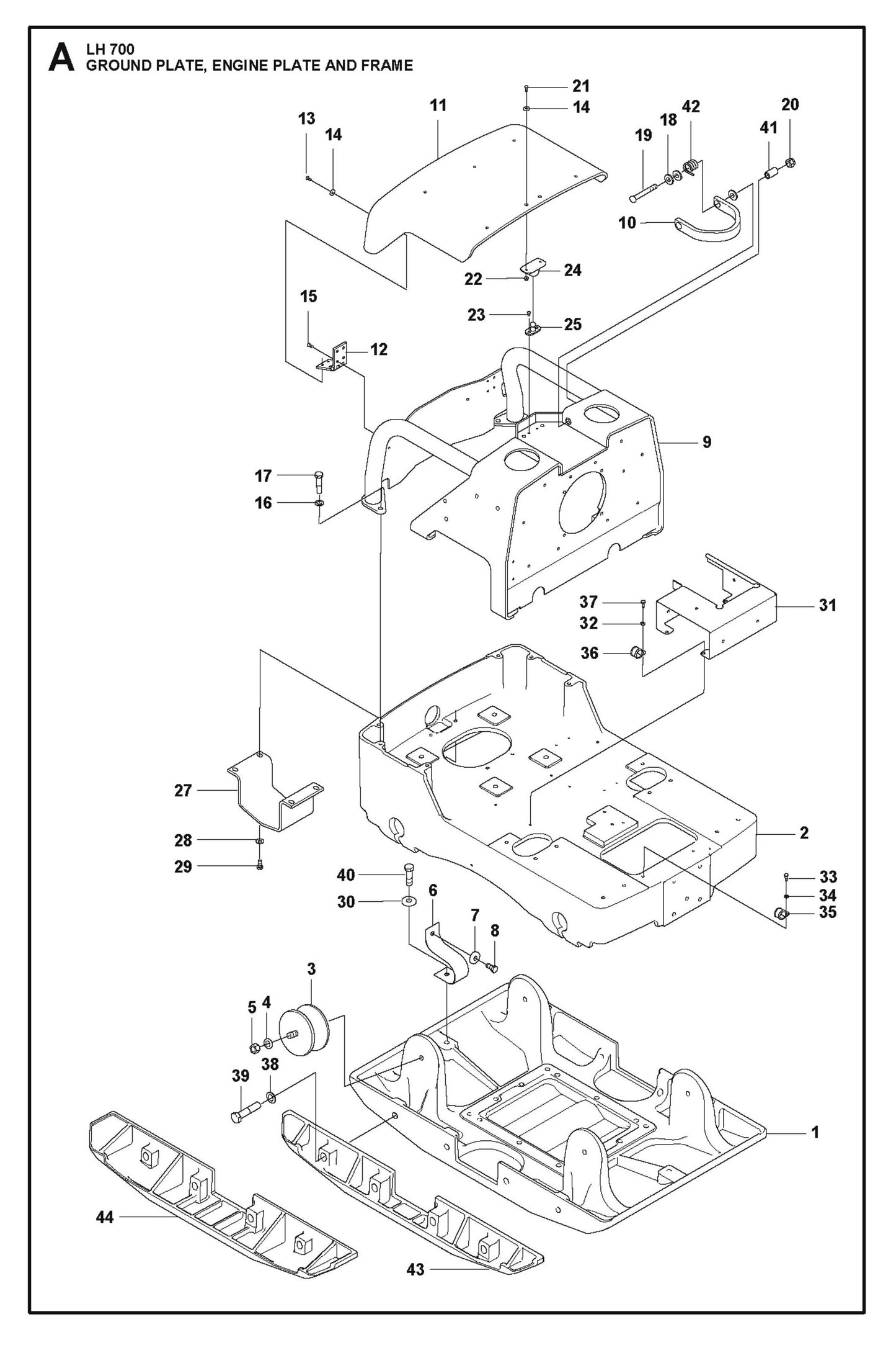 Ground Plate, Engine Plate and Frame Parts For LH 700 By Husqvarna