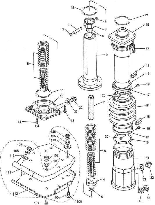MT54F Guide Cylinder And Foot Assembly Parts