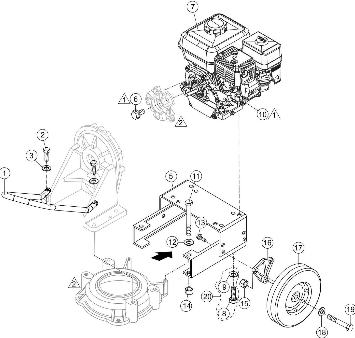 MQ MQD2H / MQD3H Handle, Engine and Wheel Assembly Parts By Multiquip