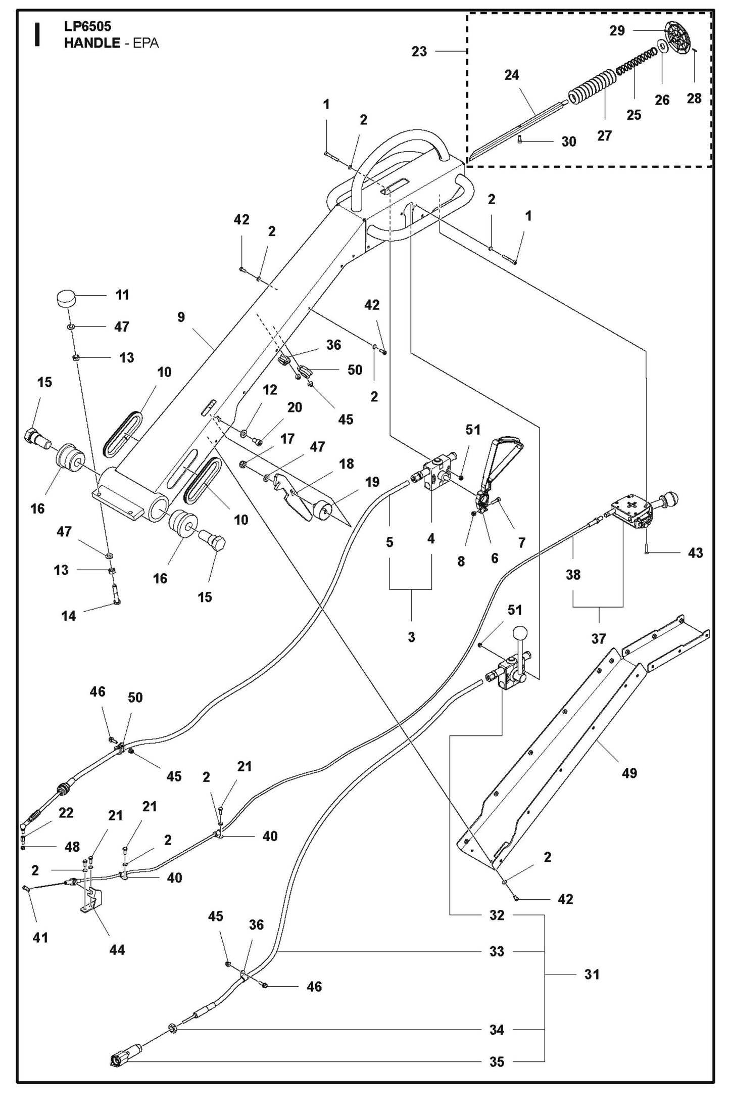 Handle - EPA Parts For LP 6505 Walk Behind Roller By Husqvarna