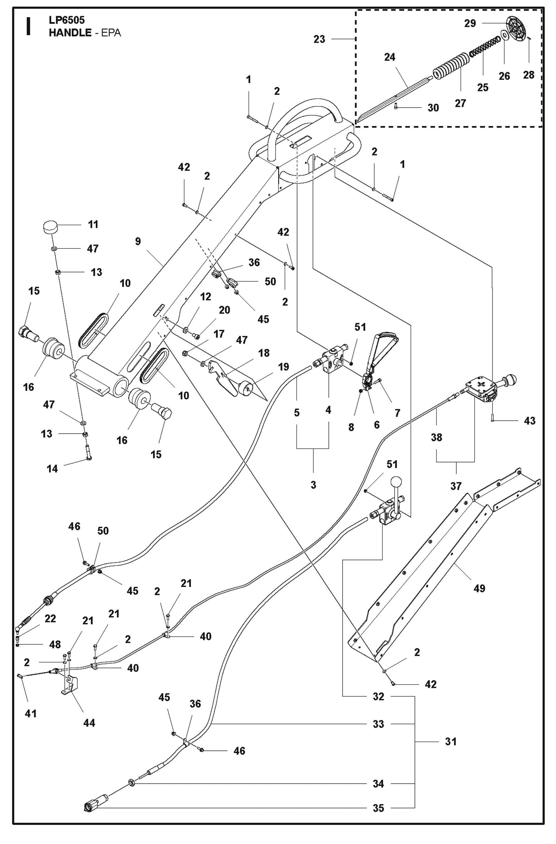 Handle - EPA Parts For LP 6505 Walk Behind Roller By Husqvarna
