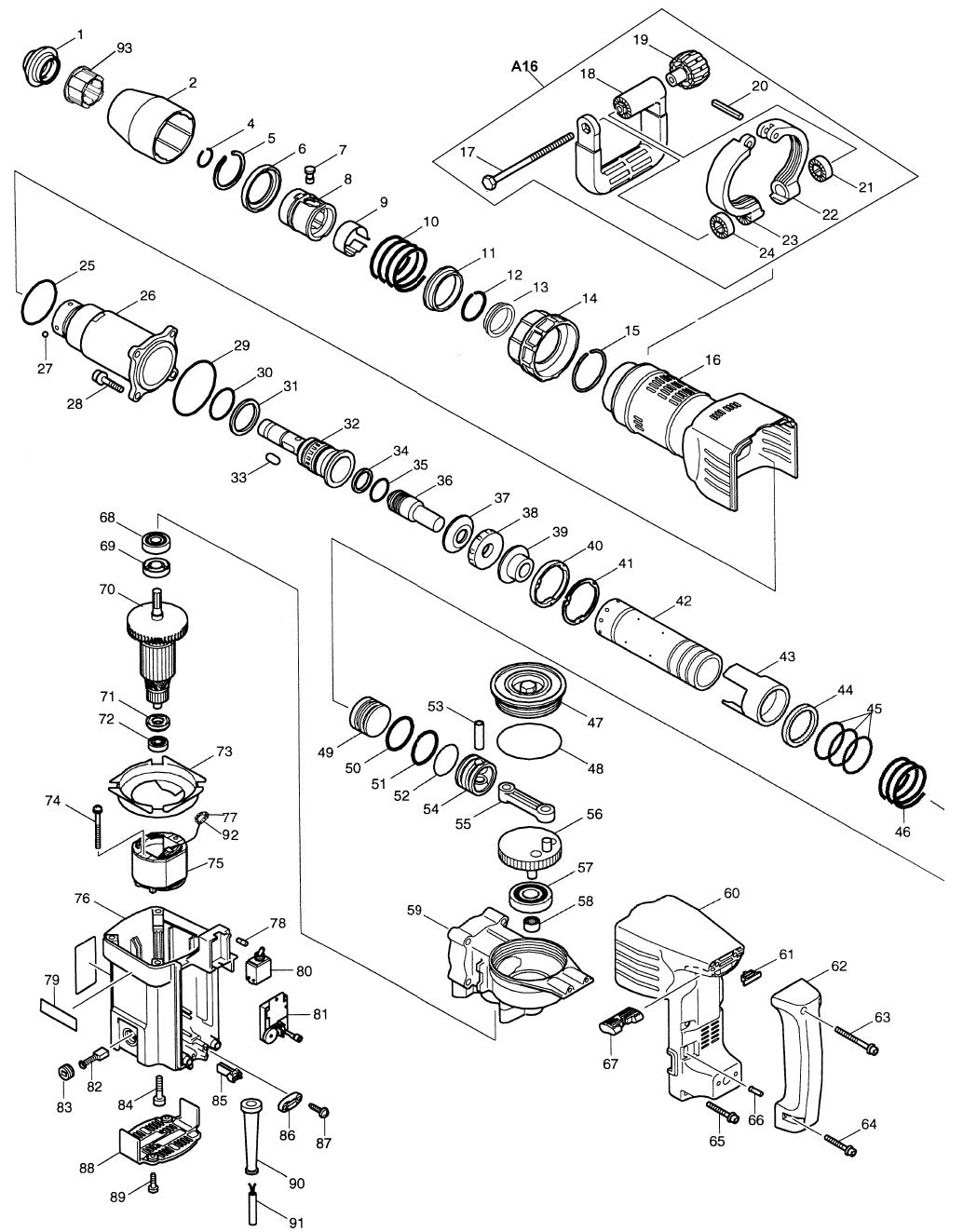 HM1202C Demolition Hammer Assembly Parts By Makita