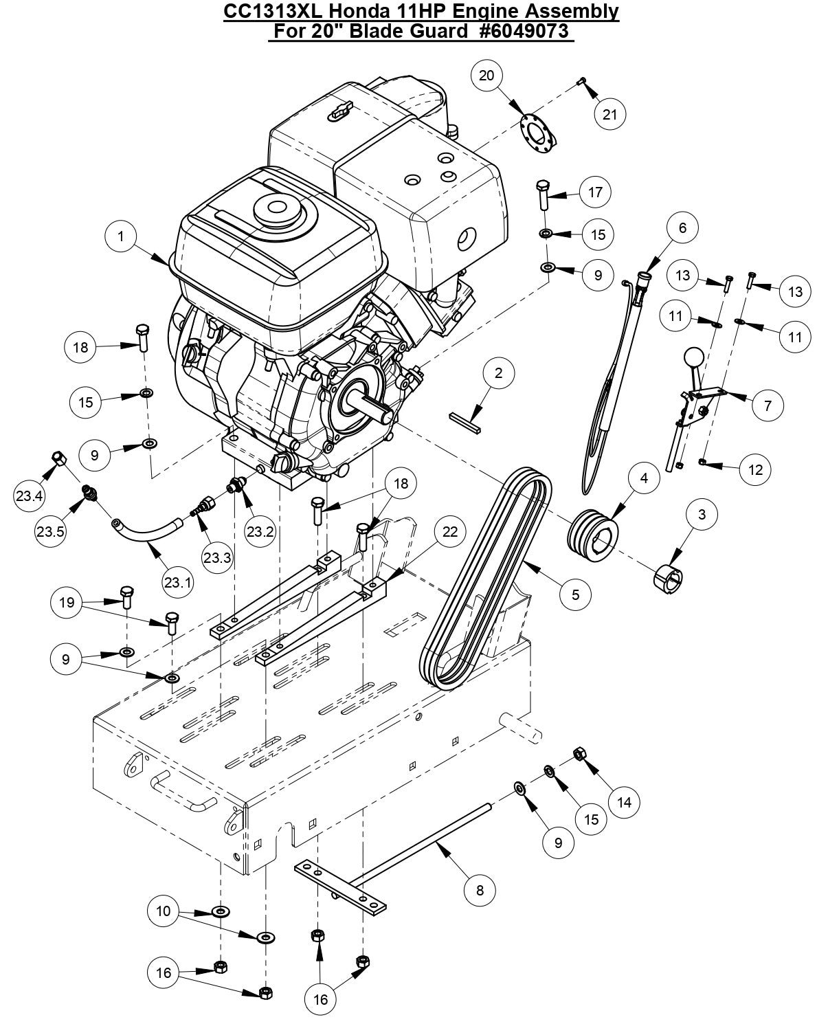 CC1313 XL Honda 11 HP Engine Assembly For 20" Blade Guard