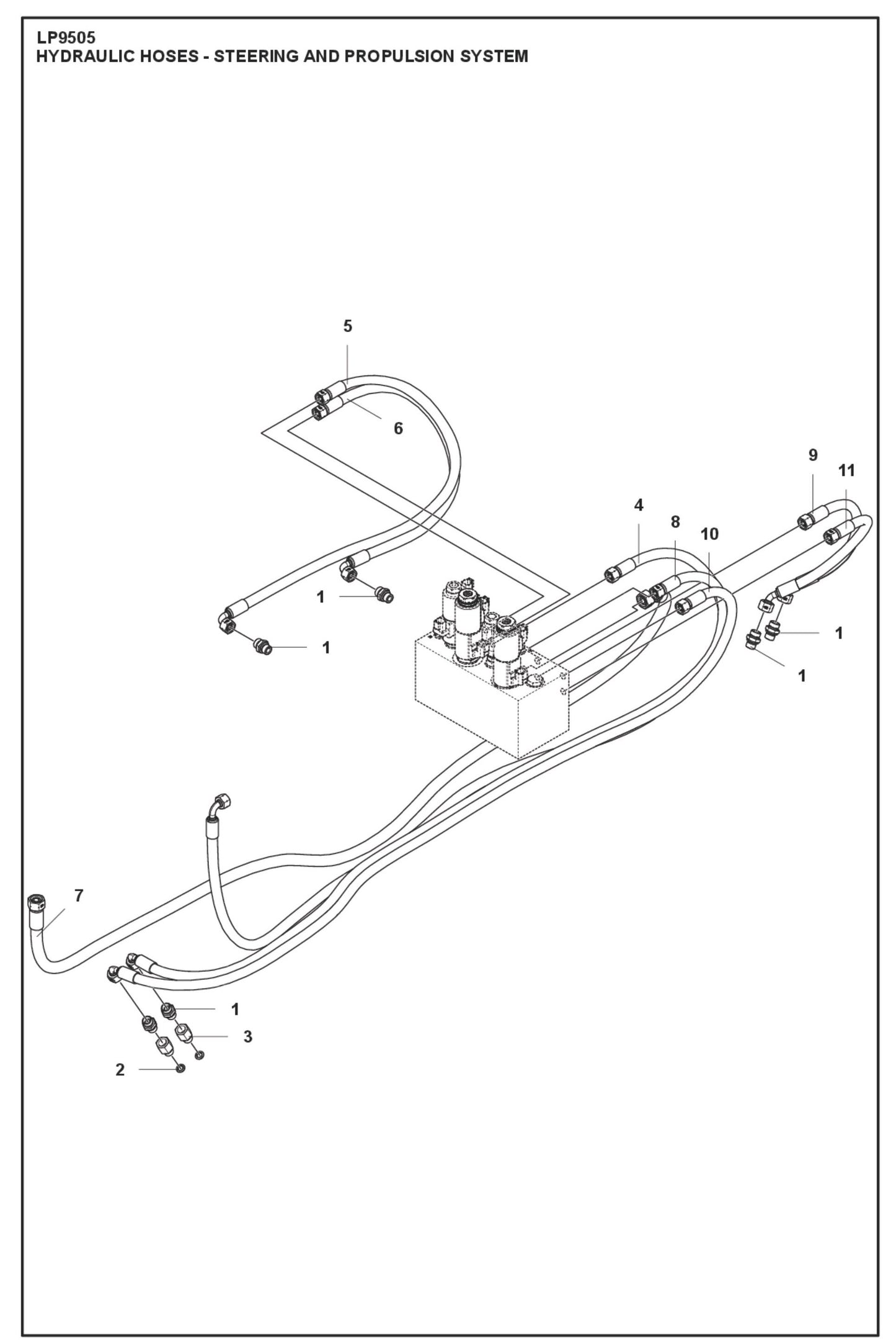 Hydraulic Hoses- Steering And Propulsion System Parts For LP9505 Trench Roller By Husqvarna