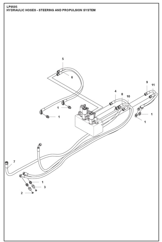 Hydraulic Hoses- Steering And Propulsion System Parts For LP9505 Trench Roller By Husqvarna