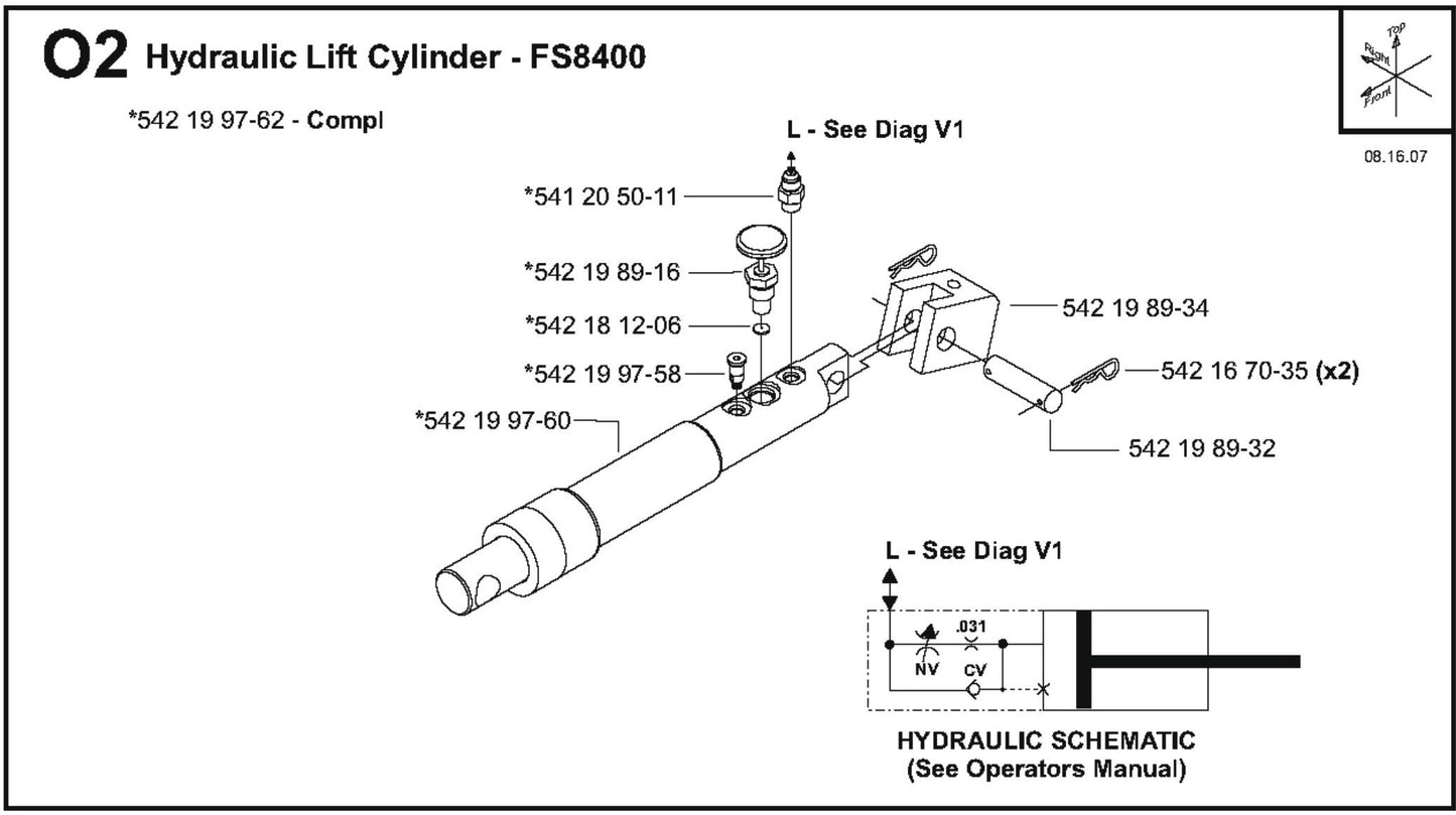 Hydraulic Lift Cylinder Parts for FS8400 D By Husqvarna