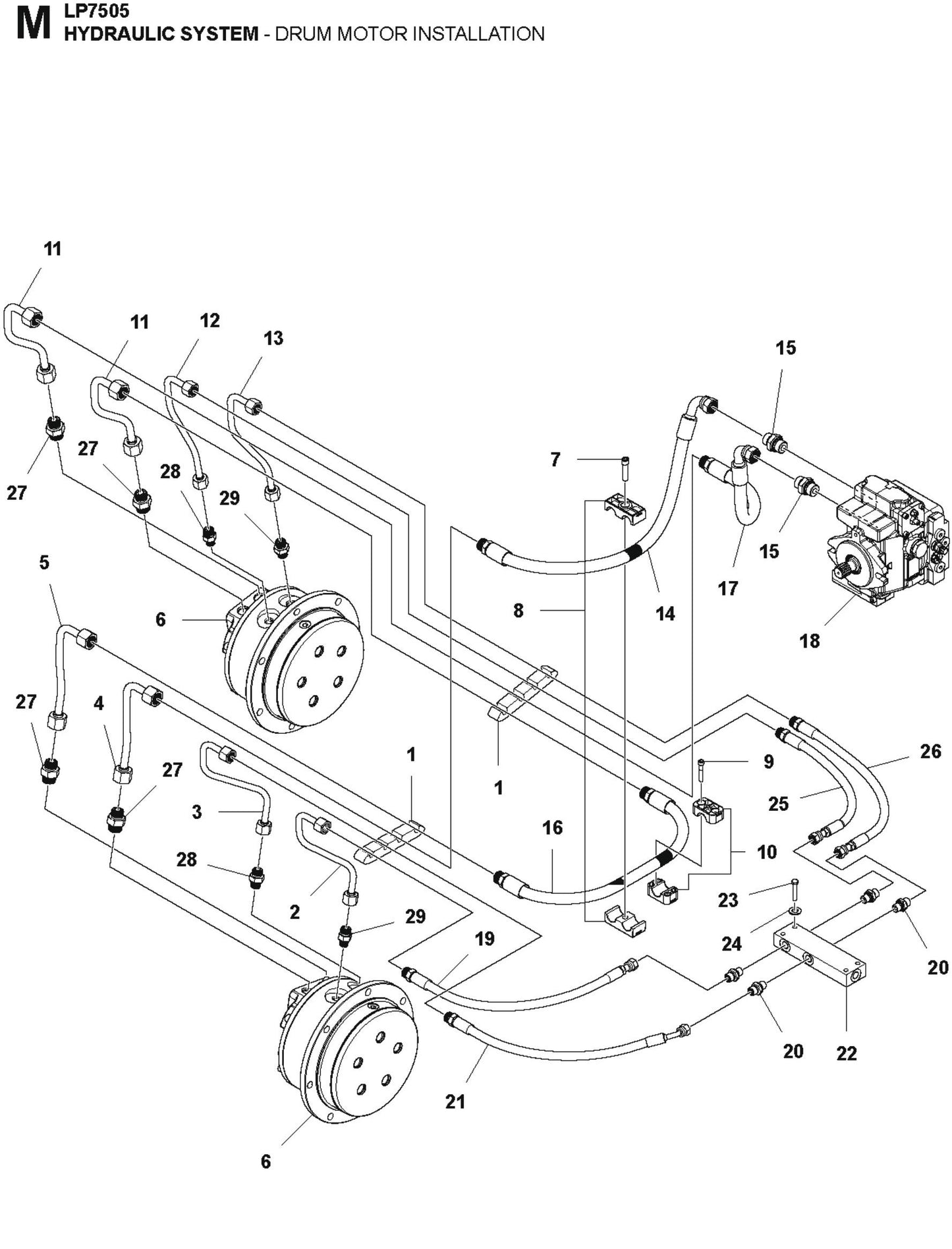Hydraulic System- Drum Motor Installation Parts For LP7505 Walk Behind Roller By Husqvarna