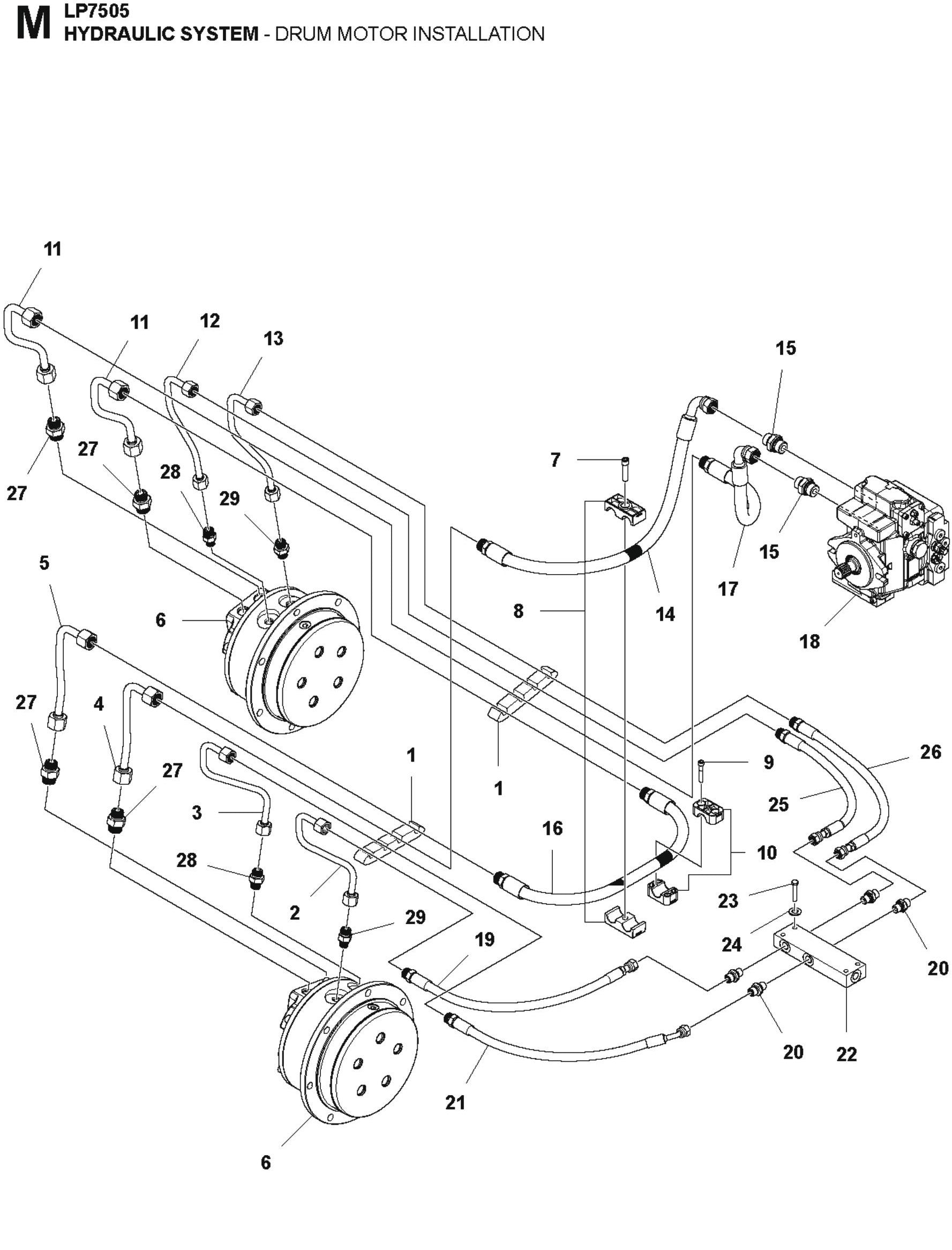 Hydraulic System- Drum Motor Installation Parts For LP7505 Walk Behind Roller By Husqvarna