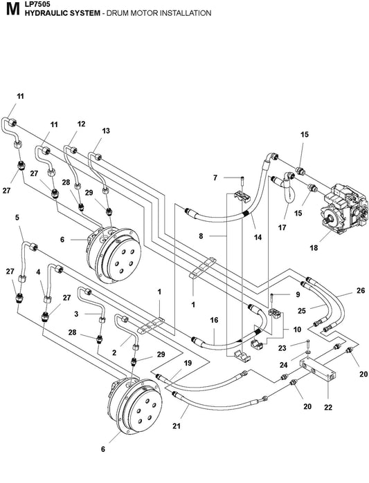 Hydraulic System- Drum Motor Installation Parts For LP7505 Walk Behind Roller By Husqvarna