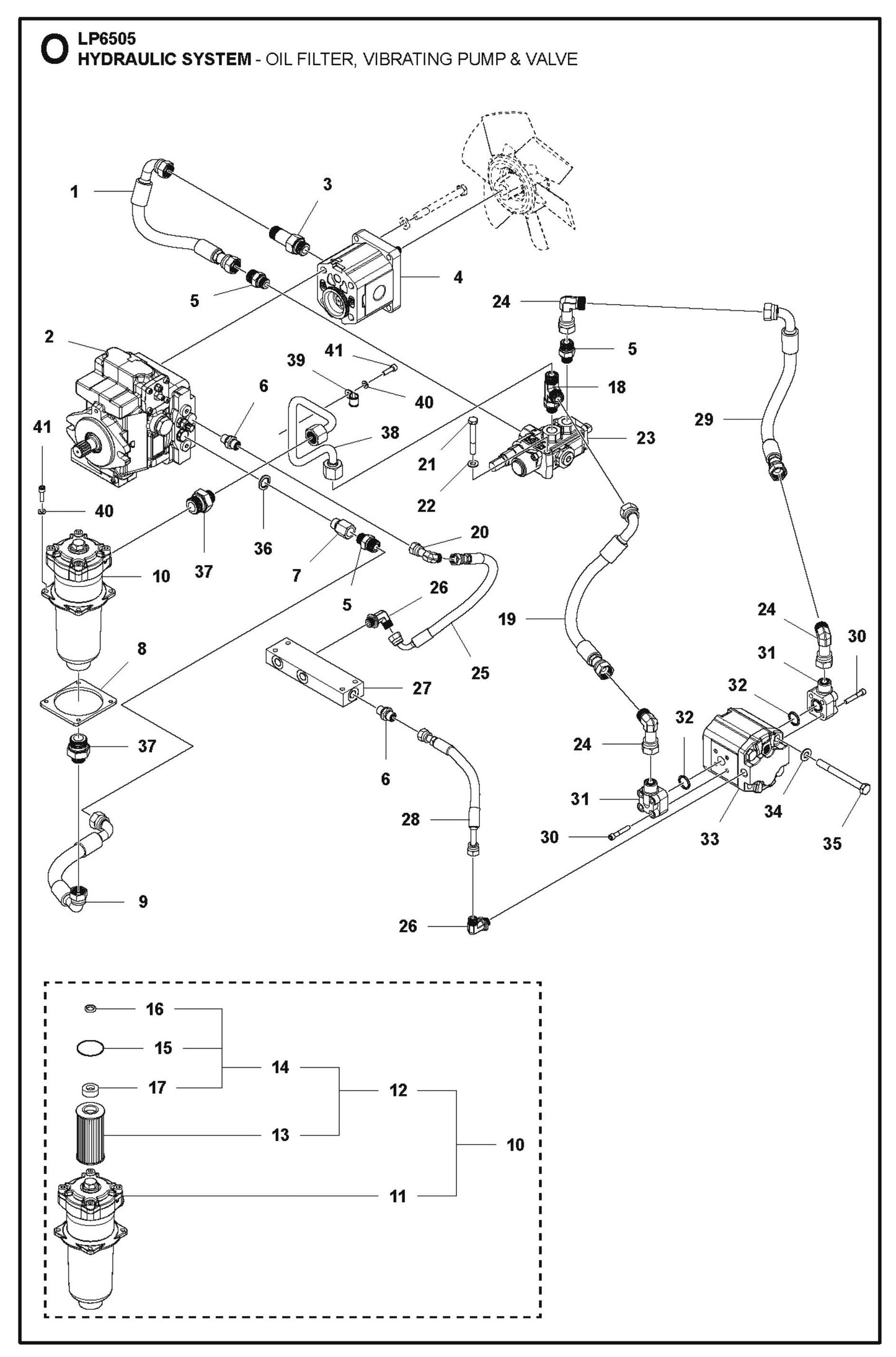 Hydraulic System - Oil Filter, Vibrating Pump And Valve Parts For LP 6505 Walk Behind Roller By Husqvarna