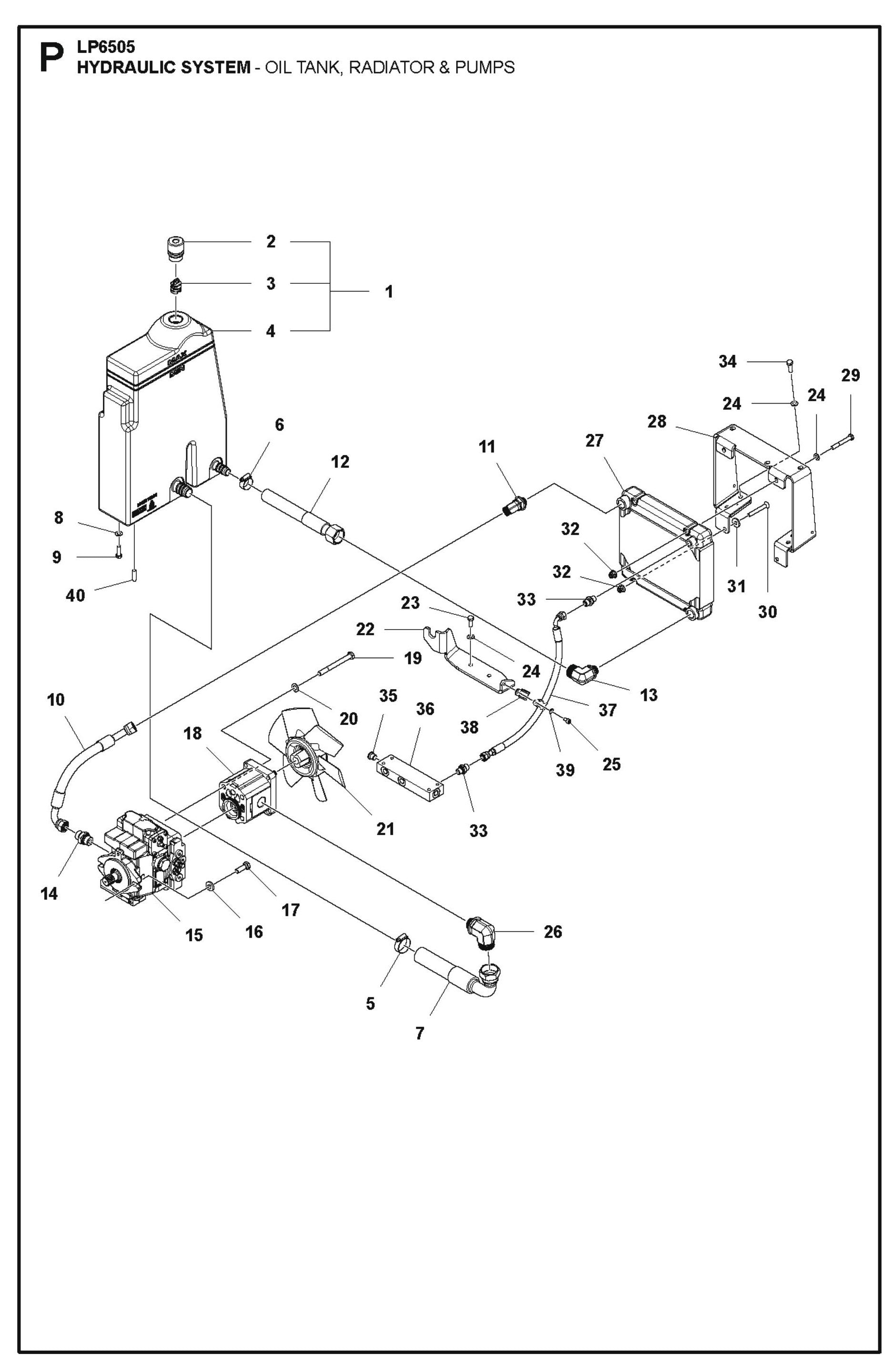 Hydraulic System - Oil Tank, Radiator And Pumps Parts For LP 6505 Walk Behind Roller By Husqvarna