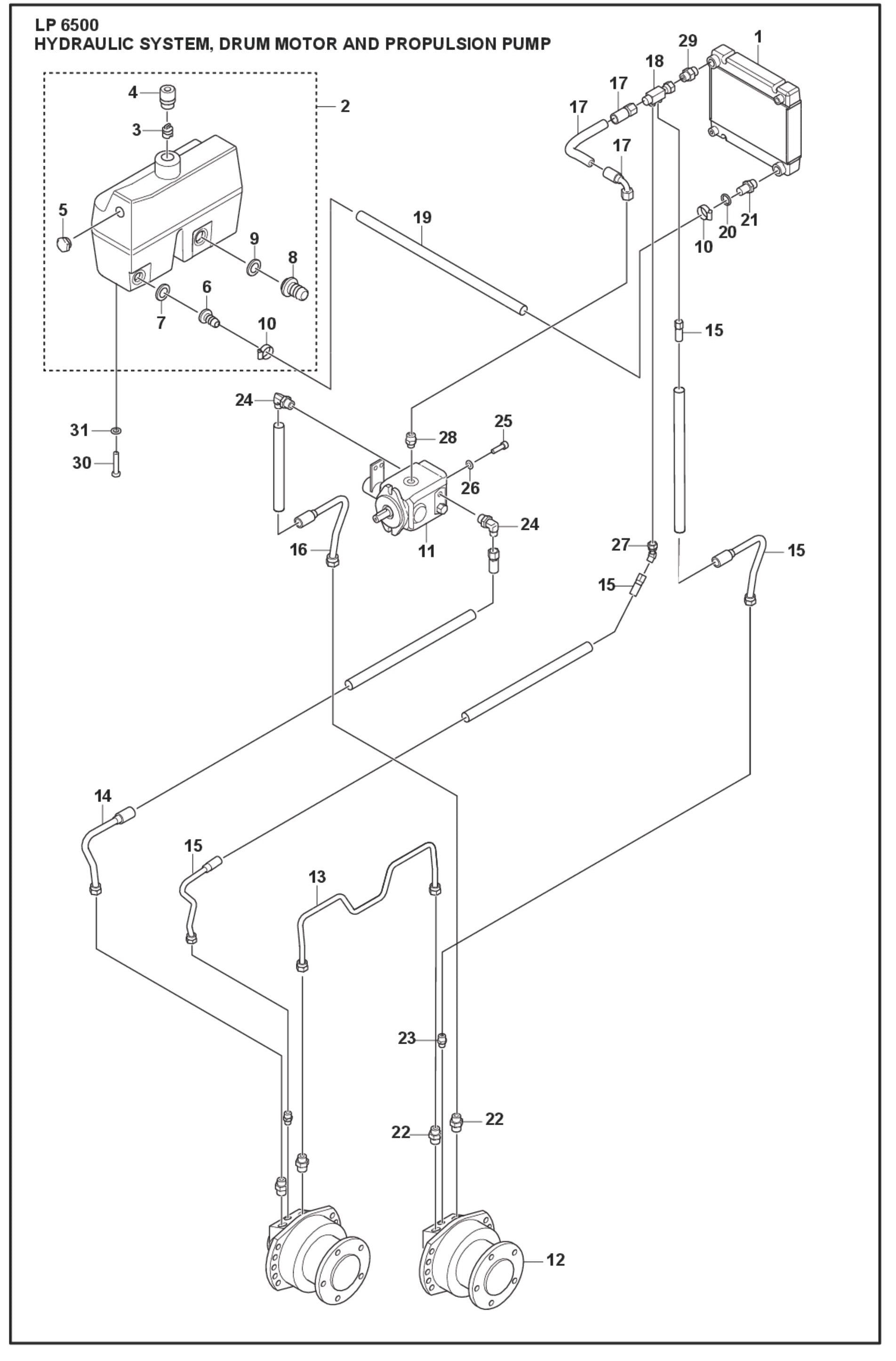 Hydraulic System, Drum Motor And Propulsion Pump Parts For LP 6500 Diesel  By Husqvarna