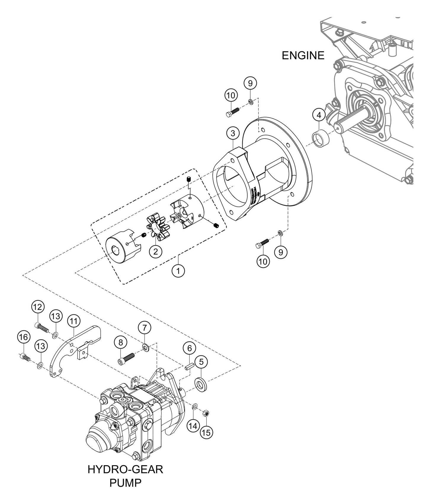 WBH-21EFP Hydro-Gear Pump And Coupling Assembly Parts by Multiquip Whiteman