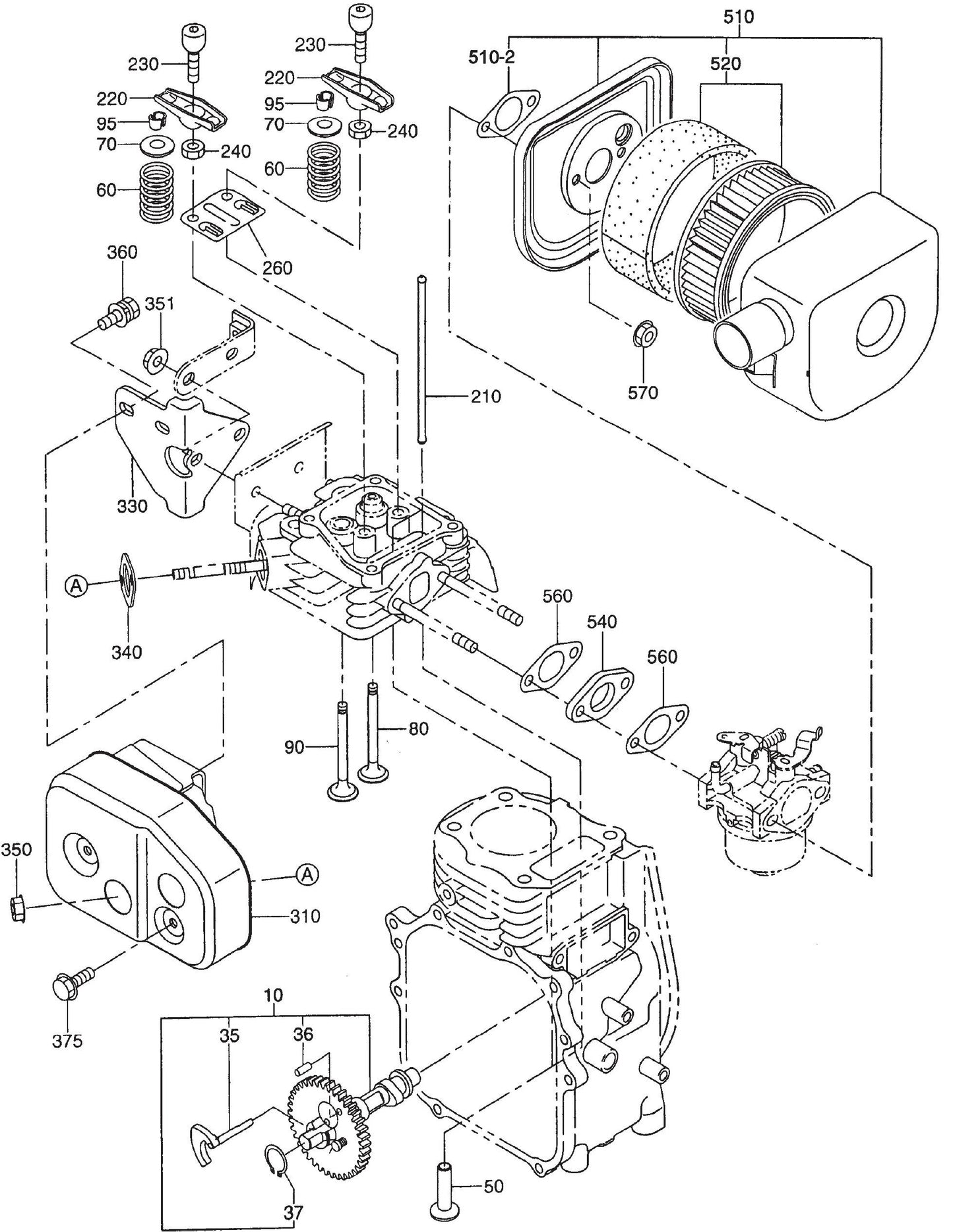 MT54F Robin EH09 Engine Intake And Exhaust Assembly Parts