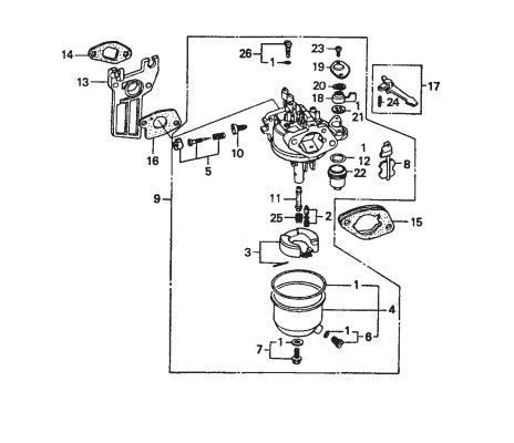 Carburetor Assembly Parts for JA Series Trowels by Multiquip whiteman