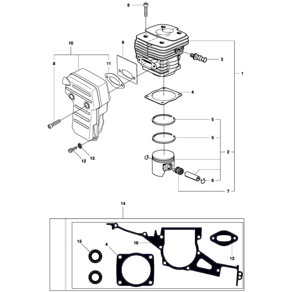 K950 Cylinder Piston and Muffler Assembly Parts