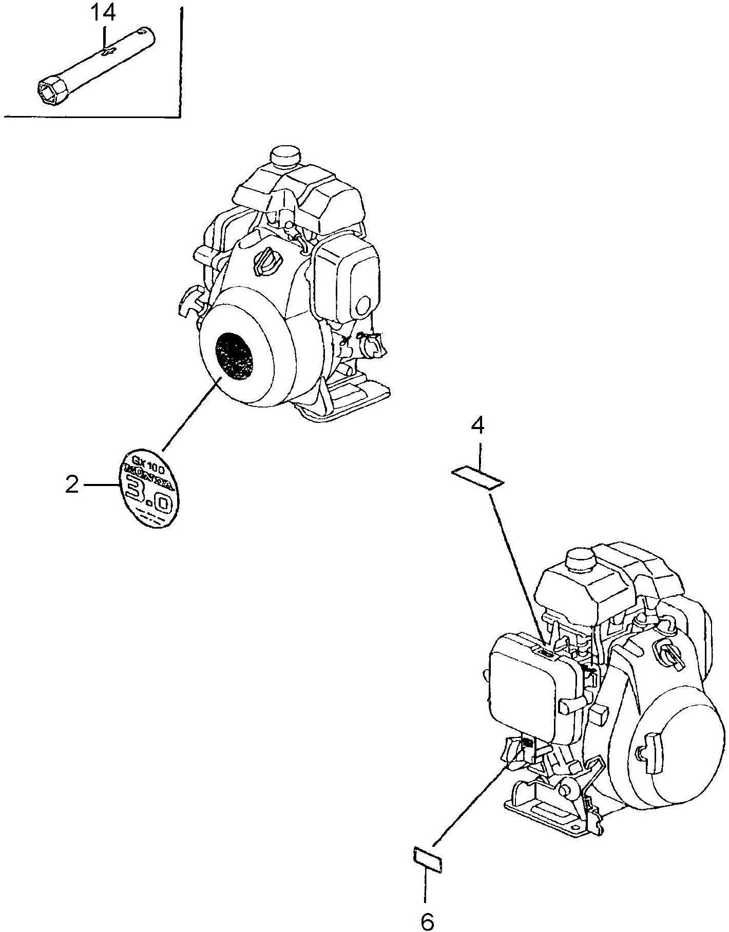 MTX70HD Honda GX100RTKRBF Engine Labels Assembly Parts