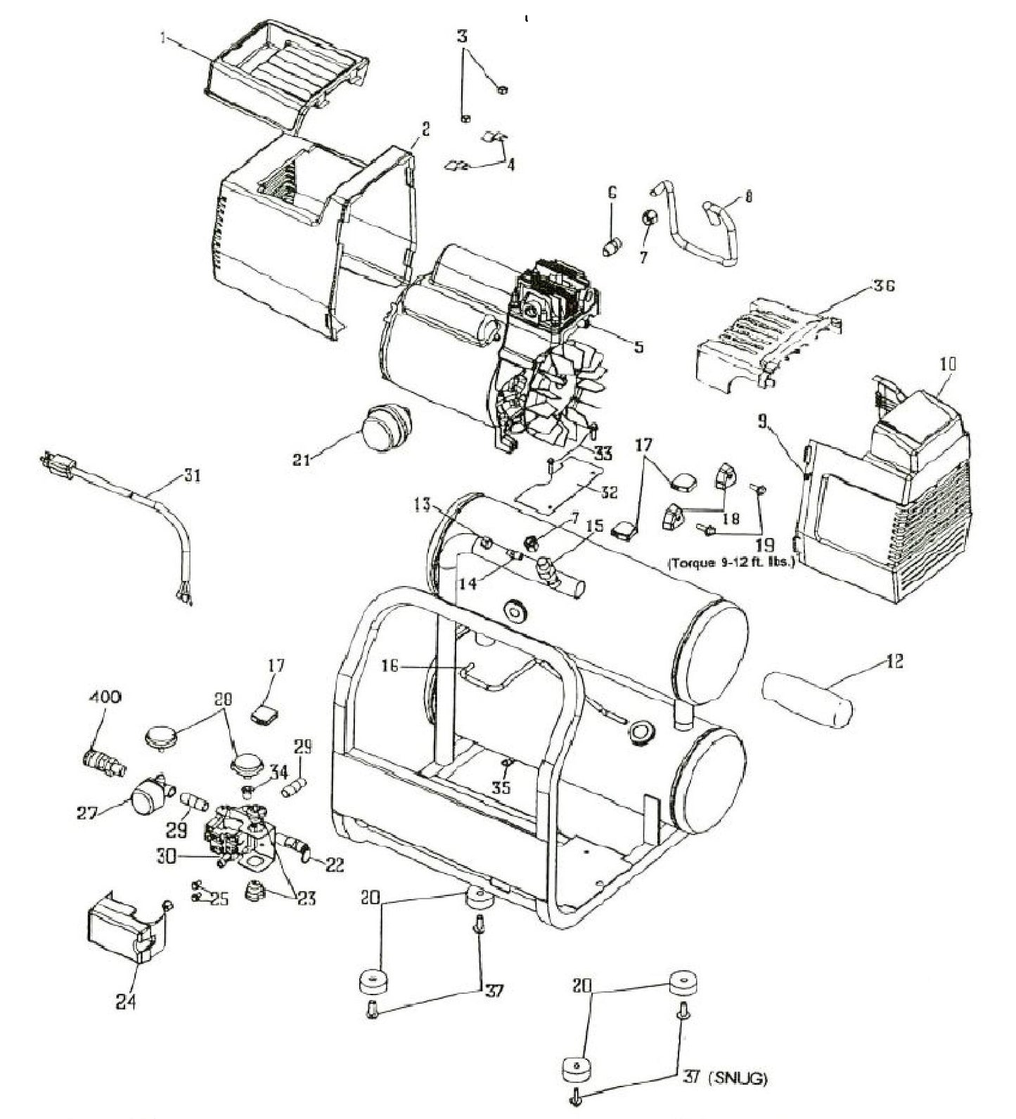 MAC2200 2 H.P Air Compressor Assembly Parts