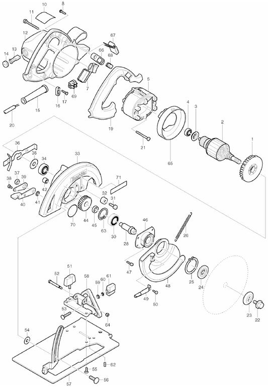 5007F, 5007FA, 5007FK, 5007FAK Circular Saw Assembly parts By Makita