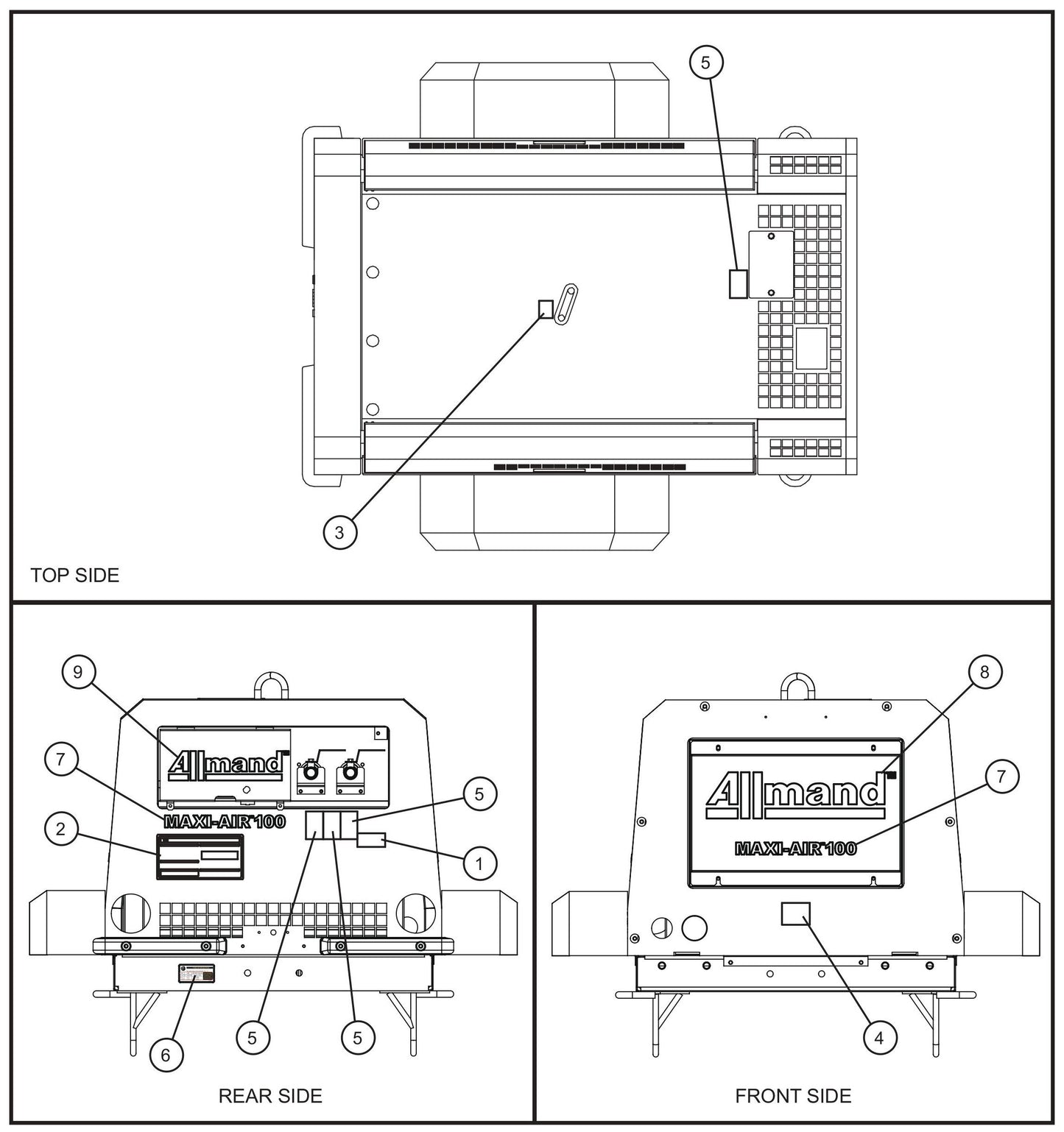 Top,Front and Rear Side Enclosure Decals Assembly Parts for MAXI-AIR 100 T4F (28-000001 and UP) by Allmand